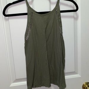 Olive Green Crochet Detailed High Neck Cami Top